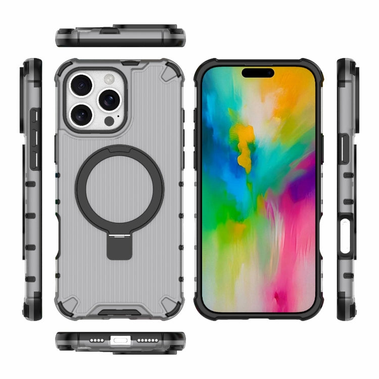 For iPhone 16 Pro Max Grating Holder Shockproof Phone Case(Transparent Black) - iPhone 16 Pro Max Cases by buy2fix | Online Shopping UK | buy2fix