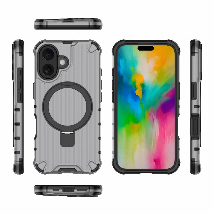 For iPhone 16 Grating Holder Shockproof Phone Case(Transparent Black) - iPhone 16 Cases by buy2fix | Online Shopping UK | buy2fix