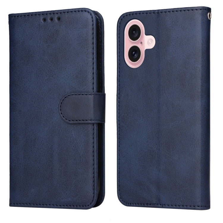 For iPhone 16 Classic Calf Texture Flip Leather Phone Case(Blue) - iPhone 16 Cases by buy2fix | Online Shopping UK | buy2fix