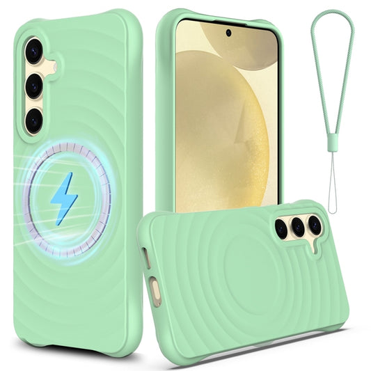 For Samsung Galaxy S25+ 5G Wave Texture MagSafe Magnetic Liquid Silicone Phone Case(Green) - Galaxy S25+ 5G Cases by buy2fix | Online Shopping UK | buy2fix