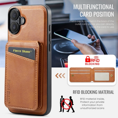 For iPhone 16 Plus Fierre Shann Oil Wax Cow Leather Magnetic Card Holder Phone Case(Brown) - iPhone 16 Plus Cases by FIERRE SHANN | Online Shopping UK | buy2fix