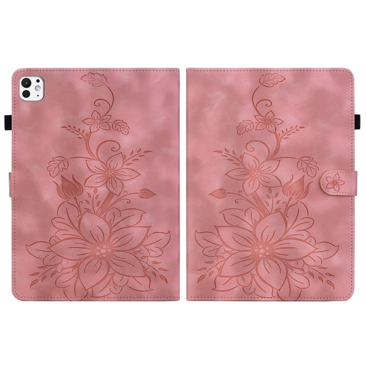 For iPad Pro 11 2024 Lily Embossed Leather Smart Tablet Case(Pink) - iPad Pro 11 2024 Cases by buy2fix | Online Shopping UK | buy2fix