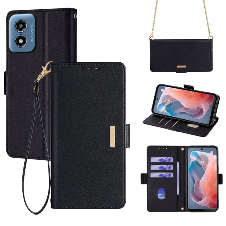 For Motorola Moto G Play 4G 2024 Crossbody Chain Leather Phone Case(Black) - Motorola Cases by buy2fix | Online Shopping UK | buy2fix