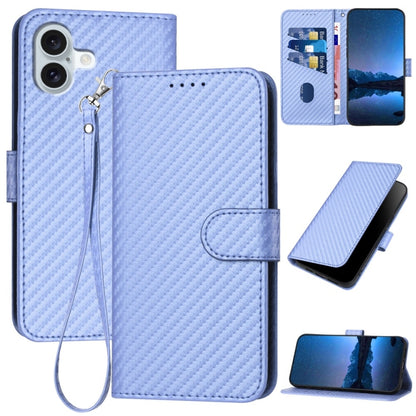 For iPhone 16 Plus YX0070 Carbon Fiber Buckle Leather Phone Case with Lanyard(Light Purple) - iPhone 16 Plus Cases by buy2fix | Online Shopping UK | buy2fix