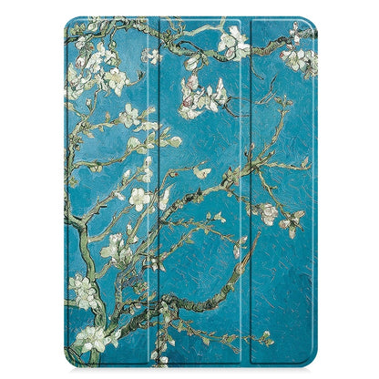 For iPad Pro 11 2024 Custer Painted 3-Fold Holder Smart Leather Tablet Case(Apricot Blossom) - iPad Pro 11 2024 Cases by buy2fix | Online Shopping UK | buy2fix