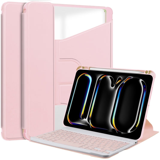 For iPad Pro 13 2024 Transparent Rotation Smart Leather Tablet Case with Keyboard(Pink) - iPad Pro 13 2024 Cases by buy2fix | Online Shopping UK | buy2fix