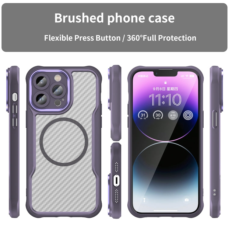 For iPhone 15 Carbon Fiber Texture MagSafe Translucent Phone Case(Purple) - iPhone 15 Cases by buy2fix | Online Shopping UK | buy2fix