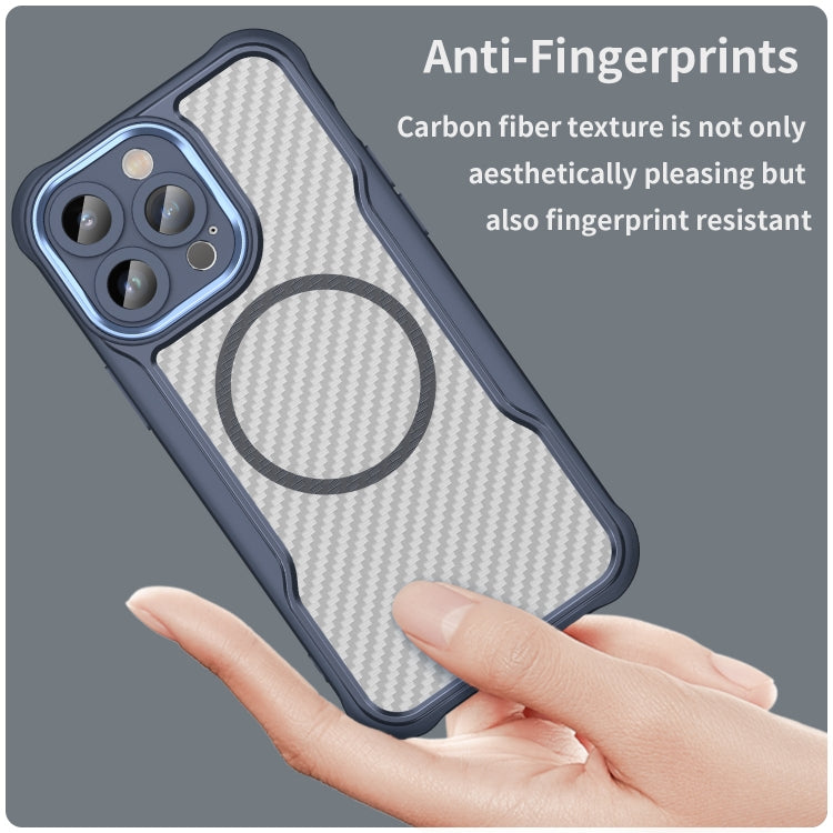 For iPhone 14 Pro Carbon Fiber Texture MagSafe Translucent Phone Case(Blue) - iPhone 14 Pro Cases by buy2fix | Online Shopping UK | buy2fix