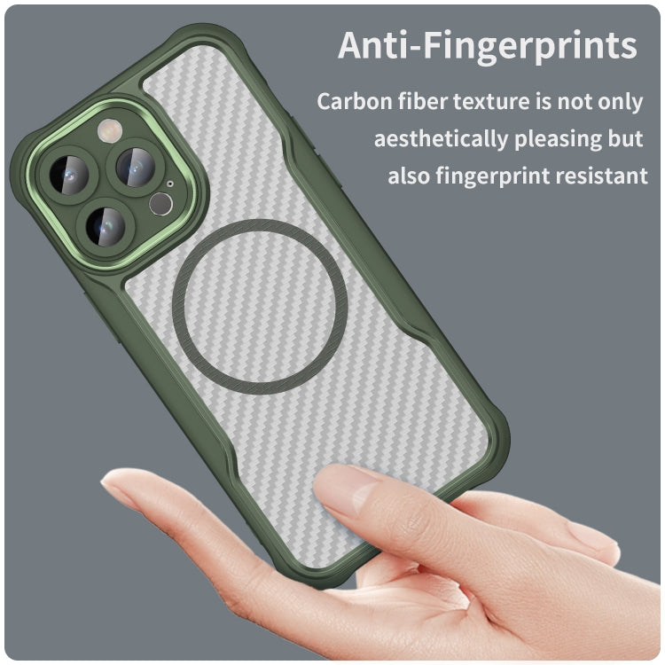 For iPhone 13 Pro Max Carbon Fiber Texture MagSafe Translucent Phone Case(Green) - iPhone 13 Pro Max Cases by buy2fix | Online Shopping UK | buy2fix