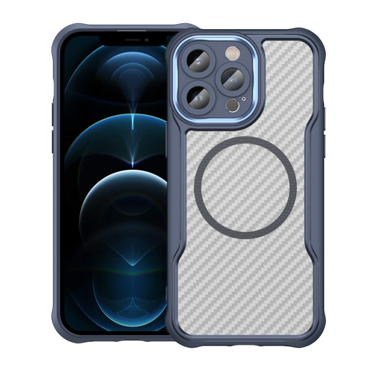 For iPhone 12 Pro Carbon Fiber Texture MagSafe Translucent Phone Case(Blue) - iPhone 12 / 12 Pro Cases by buy2fix | Online Shopping UK | buy2fix