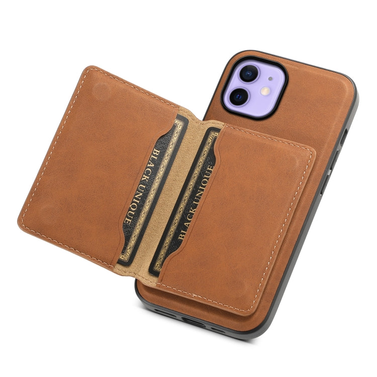 For iPhone 12 Denior D13 Retro Texture Leather MagSafe Card Bag Phone Case(Brown) - iPhone 12 / 12 Pro Cases by Denior | Online Shopping UK | buy2fix