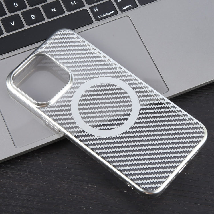 For iPhone 14 Plus 6D Plated Carbon Fiber Clear Magsafe PC Phone Case(Starlight Silver) - iPhone 14 Plus Cases by buy2fix | Online Shopping UK | buy2fix