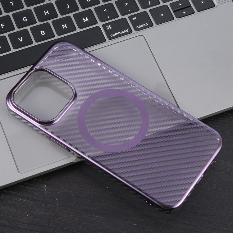 For iPhone 14 Pro Max 6D Plated Carbon Fiber Clear Magsafe PC Phone Case(Aurora Purple) - iPhone 14 Pro Max Cases by buy2fix | Online Shopping UK | buy2fix