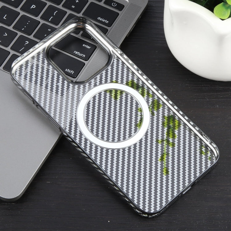 For iPhone 12 6D Plated Carbon Fiber Clear Magsafe PC Phone Case(Starry Black) - iPhone 12 / 12 Pro Cases by buy2fix | Online Shopping UK | buy2fix