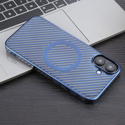 For iPhone 16 Plus 6D Plated Carbon Fiber Clear Magsafe PC Phone Case(Dream Blue) - iPhone 16 Plus Cases by buy2fix | Online Shopping UK | buy2fix