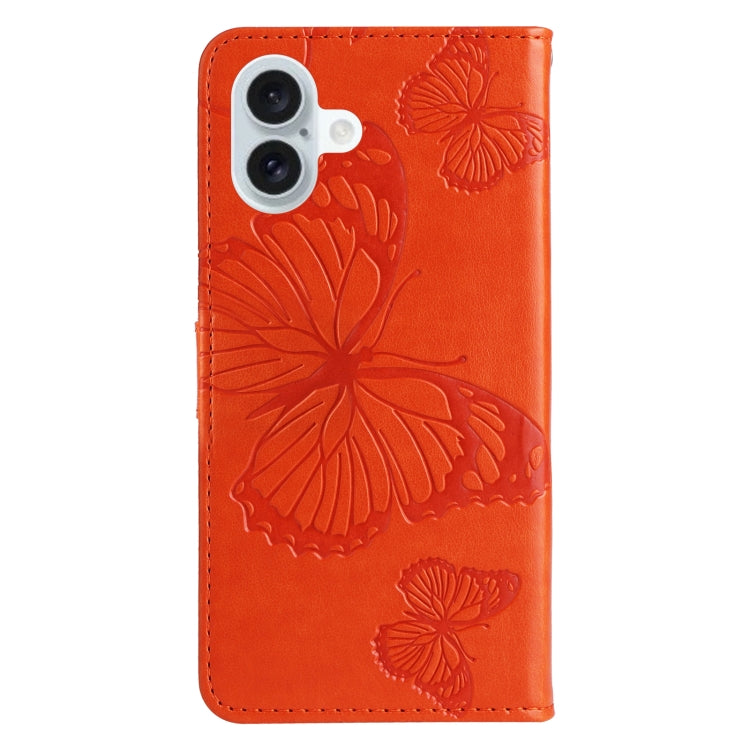 For iPhone 16 Plus 3D Butterfly Embossed Pattern Flip Leather Phone Case(Orange) - iPhone 16 Plus Cases by buy2fix | Online Shopping UK | buy2fix