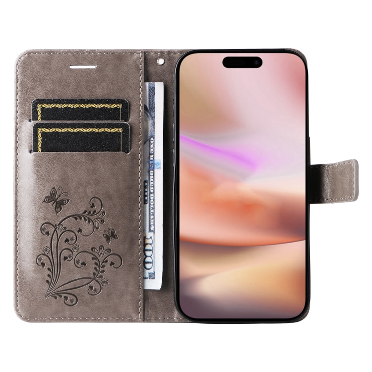 For iPhone 16 Plus 3D Butterfly Embossed Pattern Flip Leather Phone Case(Grey) - iPhone 16 Plus Cases by buy2fix | Online Shopping UK | buy2fix