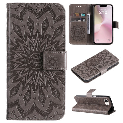 For iPhone SE 2024 Embossed Sunflower Pattern Flip Leather Phone Case(Grey) - More iPhone Cases by buy2fix | Online Shopping UK | buy2fix