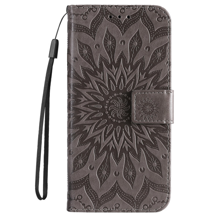 For iPhone SE 2024 Embossed Sunflower Pattern Flip Leather Phone Case(Grey) - More iPhone Cases by buy2fix | Online Shopping UK | buy2fix