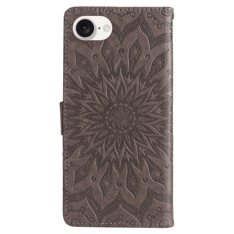 For iPhone SE 2024 Embossed Sunflower Pattern Flip Leather Phone Case(Grey) - More iPhone Cases by buy2fix | Online Shopping UK | buy2fix