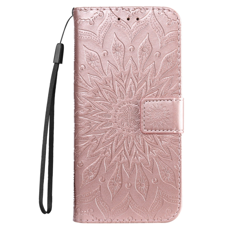 For iPhone 16 Pro Embossed Sunflower Pattern Flip Leather Phone Case(Rose Gold) - iPhone 16 Pro Cases by buy2fix | Online Shopping UK | buy2fix