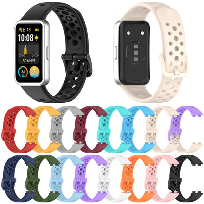 For Huawei Band 9 / 9 NFC / 8 / 8 NFC Round Hole Nail Button Silicone Watch Band(White) - Watch Bands by buy2fix | Online Shopping UK | buy2fix