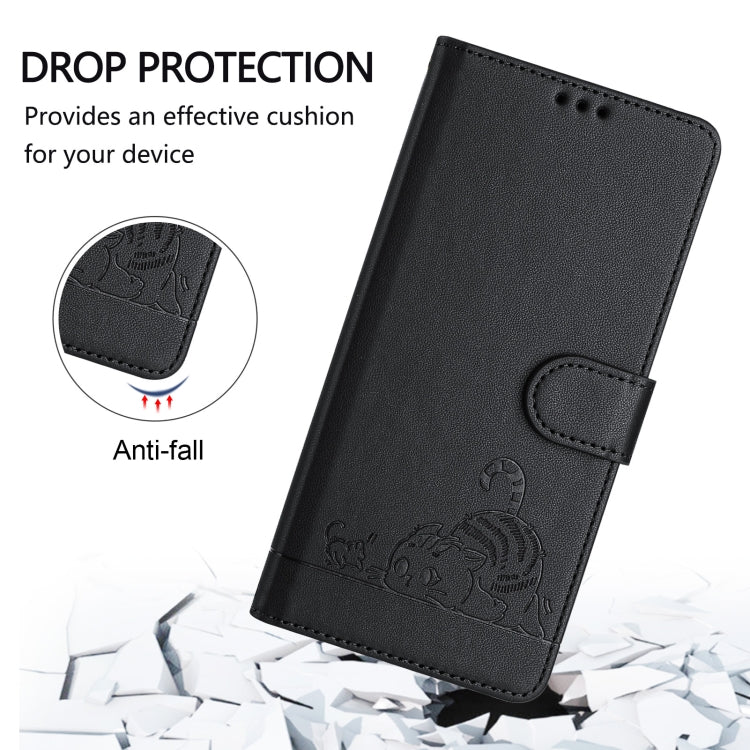 For OPPO A38 4G / A18 4G Global Cat Rat Embossed Pattern RFID Leather Phone Case with Lanyard(Black) - A38 Cases by buy2fix | Online Shopping UK | buy2fix
