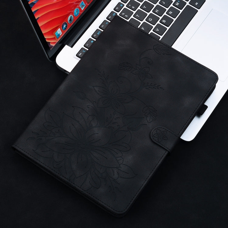 For Samsung Galaxy Tab S9+ / S9 FE+ Lily Embossed Leather Tablet Case(Black) - Galaxy Tab S9+ Cases by buy2fix | Online Shopping UK | buy2fix