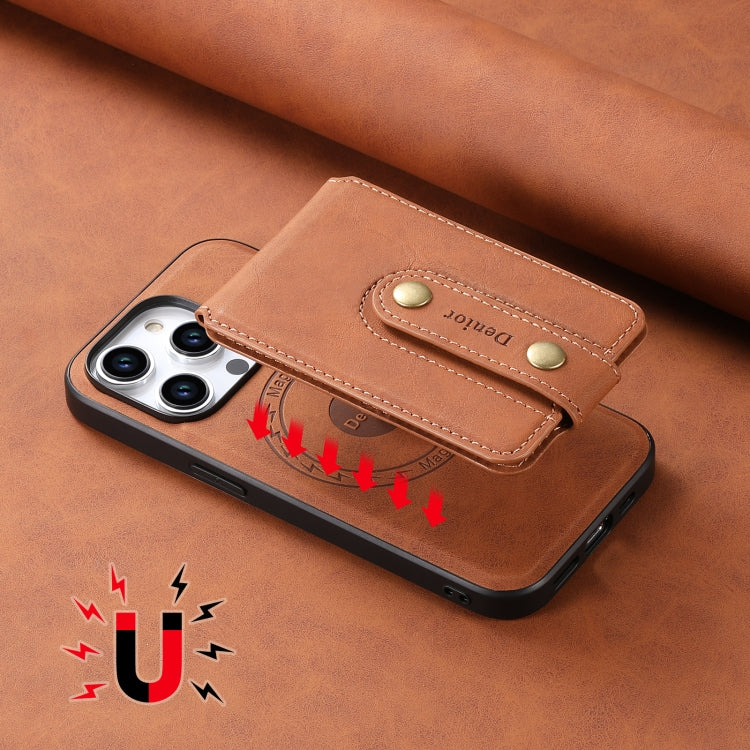 For iPhone 15 Pro Denior D14 NK Retro Pattern MagSafe Magnetic Card Holder Leather Phone Case(Brown) - iPhone 15 Pro Cases by Denior | Online Shopping UK | buy2fix