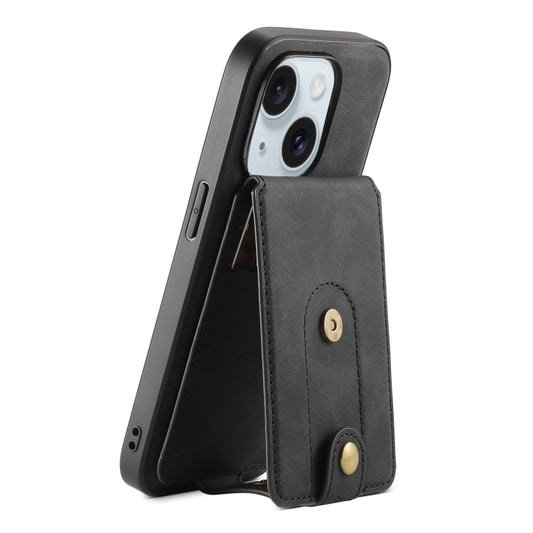 For iPhone 15 Denior D14 NK Retro Pattern MagSafe Magnetic Card Holder Leather Phone Case(Black) - iPhone 15 Cases by Denior | Online Shopping UK | buy2fix