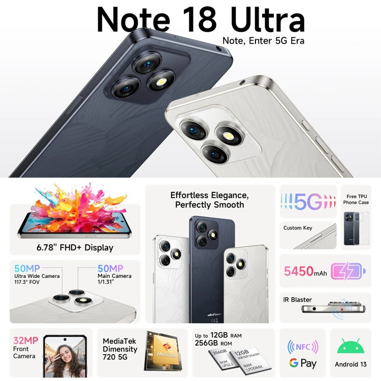 [HK Warehouse] Ulefone Note 18 Ultra, 6GB+256GB, Side Fingerprint, 6.78 inch Android 13 MediaTek Dimensity 720 5G MT6853 Octa Core 2.0GHz, NFC, Network: 5G(Titanium Gray) - Ulefone by Ulefone | Online Shopping UK | buy2fix