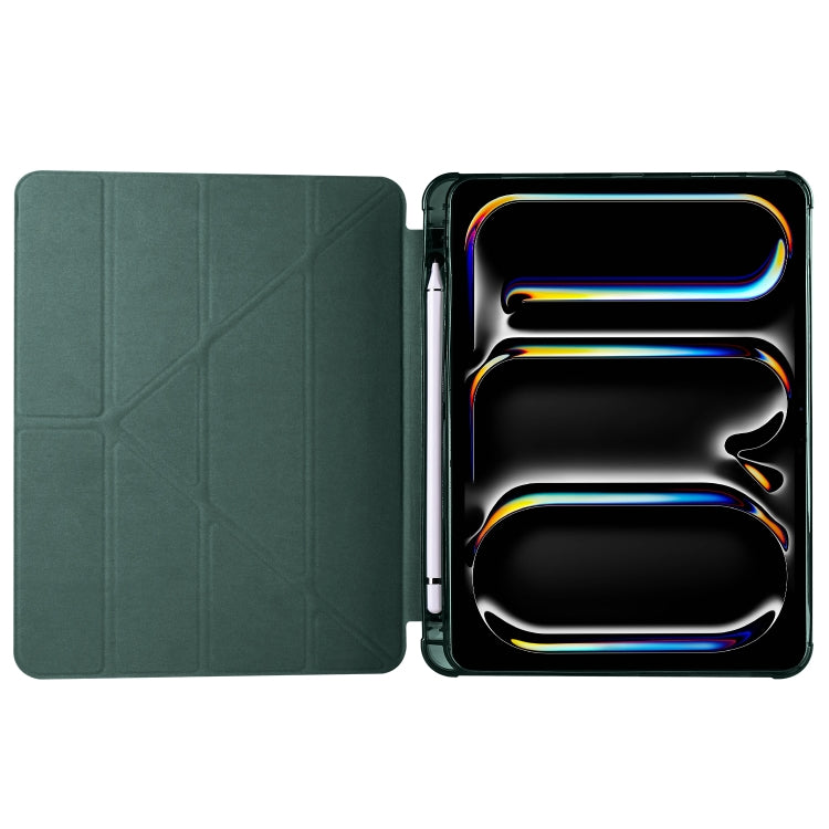 For iPad Pro 13 2024 Multi-folding TPU Leather Smart Tablet Case with Pen Slot(Pine Green) - iPad Pro 13 2024 Cases by buy2fix | Online Shopping UK | buy2fix