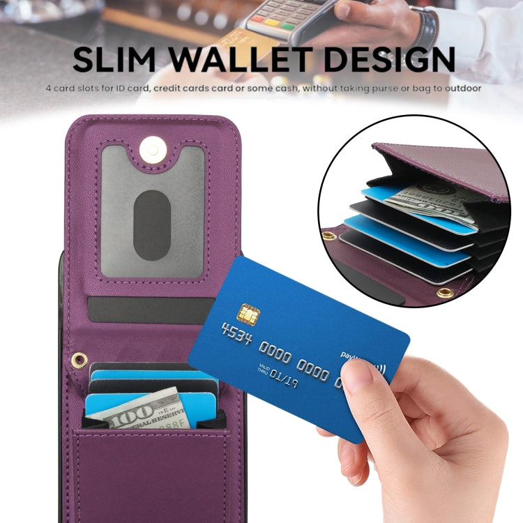 For iPhone 16 Pro YM015 Crossbody Rhombic Card Bag RFID Phone Case(Dark Purple) - iPhone 16 Pro Cases by buy2fix | Online Shopping UK | buy2fix