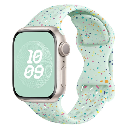 For Apple Watch Series 8 41mm Hole Style Butterfly Buckle Camouflage Silicone Watch Band(Light Mint) - Watch Bands by buy2fix | Online Shopping UK | buy2fix