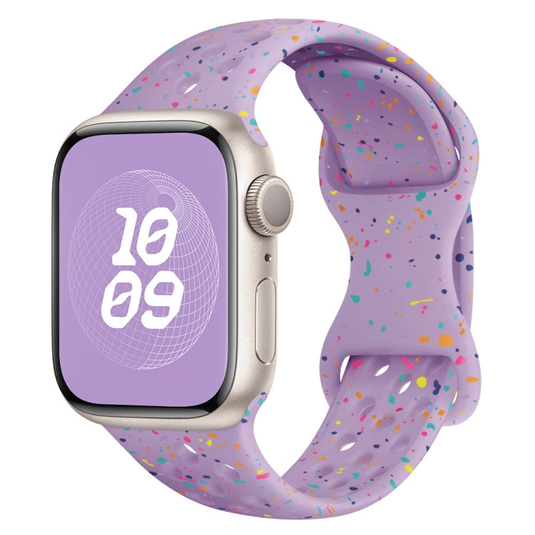 For Apple Watch Series 5 44mm Hole Style Butterfly Buckle Camouflage Silicone Watch Band(Light Purple) - Watch Bands by buy2fix | Online Shopping UK | buy2fix