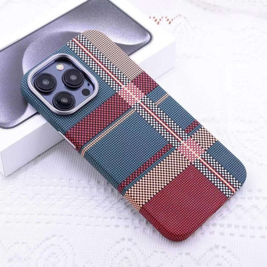 For iPhone 12 Pro Kevlar Carbon Fiber Texture MagSafe Magnetic Phone Case(Red Green Checkered) - iPhone 12 / 12 Pro Cases by buy2fix | Online Shopping UK | buy2fix