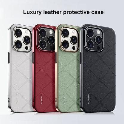 For iPhone 16 Pro Plain Leather PC Phone Case(Green) - iPhone 16 Pro Cases by buy2fix | Online Shopping UK | buy2fix