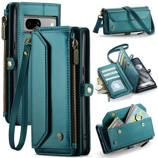 For Google Pixel 7a CaseMe C36 Card Slots Zipper Wallet RFID Anti-theft Leather Phone Case(Blue-green) - Google Cases by CaseMe | Online Shopping UK | buy2fix