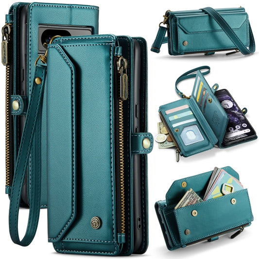 For Google Pixel 8 CaseMe C36 Card Slots Zipper Wallet RFID Anti-theft Leather Phone Case(Blue-green) - Google Cases by CaseMe | Online Shopping UK | buy2fix