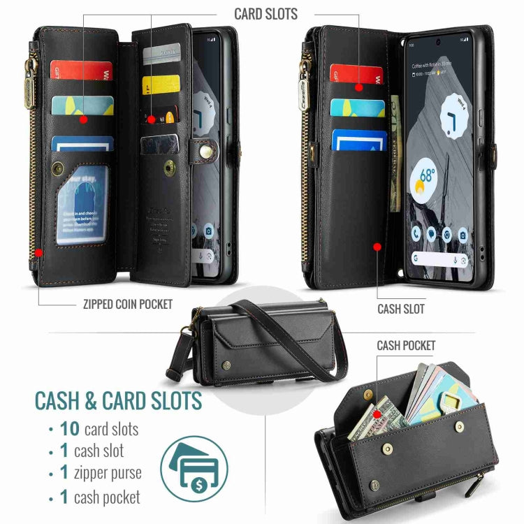 For Google Pixel 8 Pro CaseMe C36 Card Slots Zipper Wallet RFID Anti-theft Leather Phone Case(Black) - Google Cases by CaseMe | Online Shopping UK | buy2fix