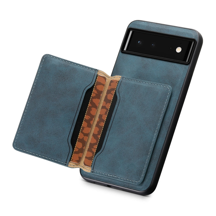 For Google Pixel 6 Denior D13 Retro Texture Leather MagSafe Card Bag Phone Case(Blue) - Google Cases by Denior | Online Shopping UK | buy2fix