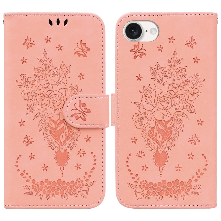 For iPhone SE 2024 Butterfly Rose Embossed Leather Phone Case(Pink) - More iPhone Cases by buy2fix | Online Shopping UK | buy2fix