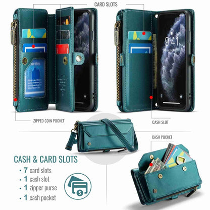 For iPhone 11 Pro Max CaseMe C36 Card Slots Zipper Wallet RFID Anti-theft Leather Phone Case(Blue-green) - iPhone 11 Pro Max Cases by CaseMe | Online Shopping UK | buy2fix