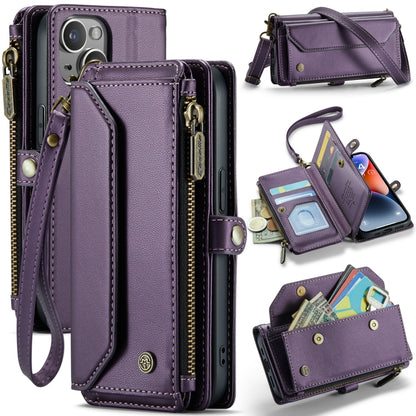 For iPhone 14 CaseMe C36 Card Slots Zipper Wallet RFID Anti-theft Leather Phone Case(Purple) - iPhone 14 Cases by CaseMe | Online Shopping UK | buy2fix