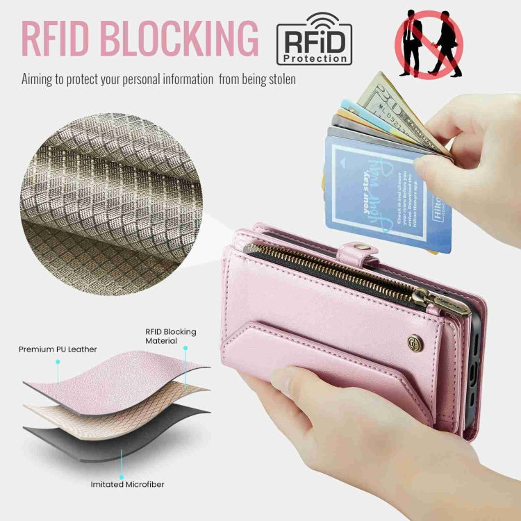 For iPhone 15 Plus CaseMe C36 Card Slots Zipper Wallet RFID Anti-theft Leather Phone Case(Pink) - iPhone 15 Plus Cases by CaseMe | Online Shopping UK | buy2fix