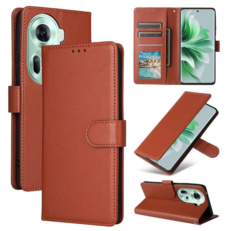 For OPPO Reno11 5G Global Multifunctional Horizontal Flip Leather Phone Case with Three Card Slot(Brown) - Reno11 Cases by buy2fix | Online Shopping UK | buy2fix