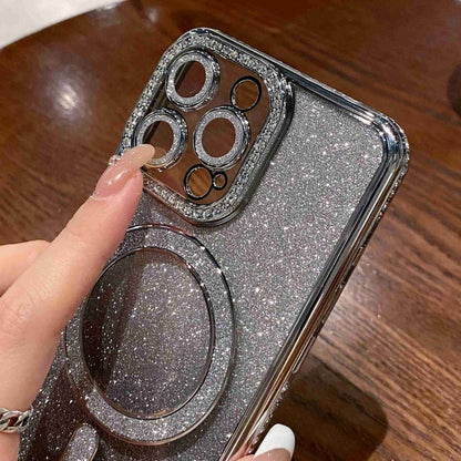 For iPhone 16 Pro Diamond Gradient Glitter Plated MagSafe Phone Case(Black) - iPhone 16 Pro Cases by buy2fix | Online Shopping UK | buy2fix