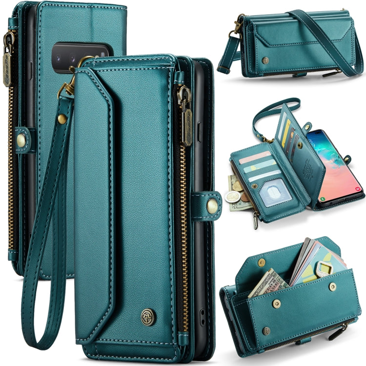 For Samsung Galaxy S10+ CaseMe C36 Card Slots Zipper Wallet RFID Anti-theft Leather Phone Case(Blue-green) - Galaxy Phone Cases by CaseMe | Online Shopping UK | buy2fix