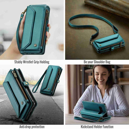 For Samsung Galaxy S10+ CaseMe C36 Card Slots Zipper Wallet RFID Anti-theft Leather Phone Case(Blue-green) - Galaxy Phone Cases by CaseMe | Online Shopping UK | buy2fix