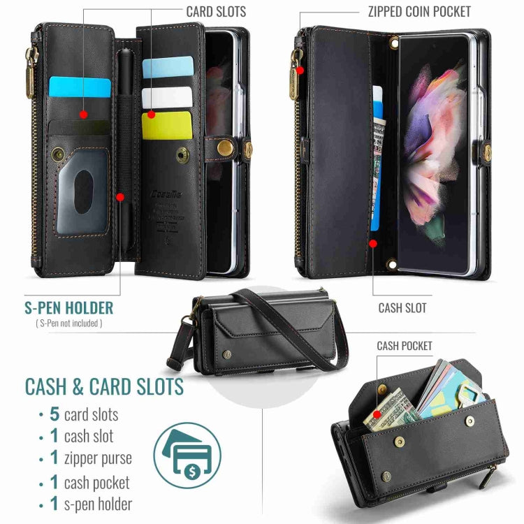 For Samsung Galaxy Z Fold3 CaseMe C36 Card Slots Zipper Wallet RFID Anti-theft Leather Phone Case(Black) - Galaxy Phone Cases by CaseMe | Online Shopping UK | buy2fix